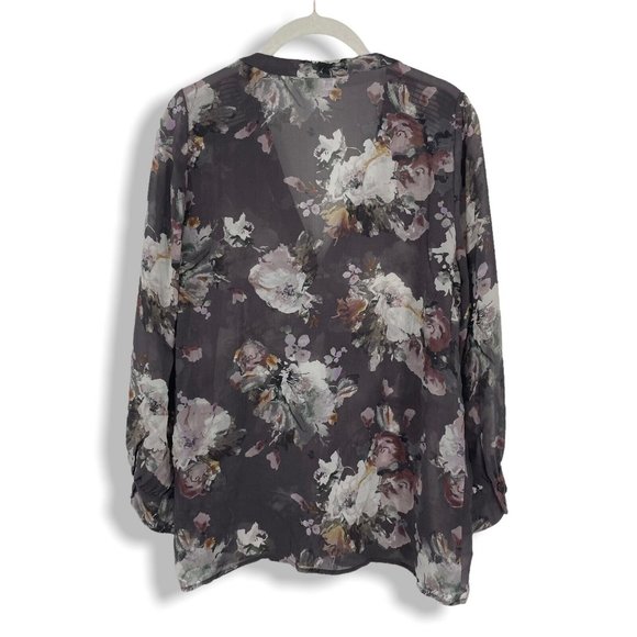 Joie Sheer Silk Blouse Long Sleeve Top Floral Purple Size Small Women V-Neck - Picture 3 of 8